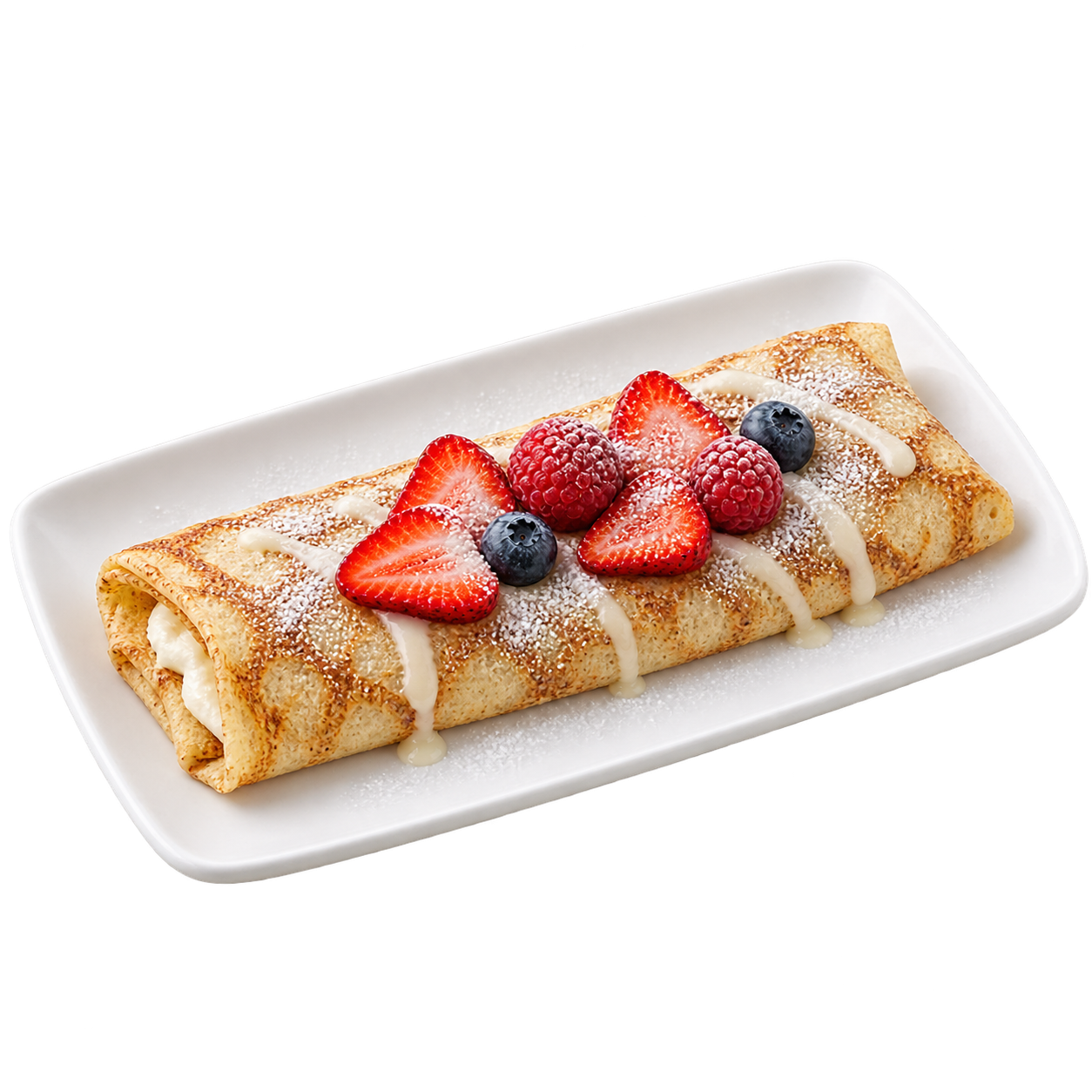 Boba Nova Crêpe topped with strawberries, blueberries, and raspberries