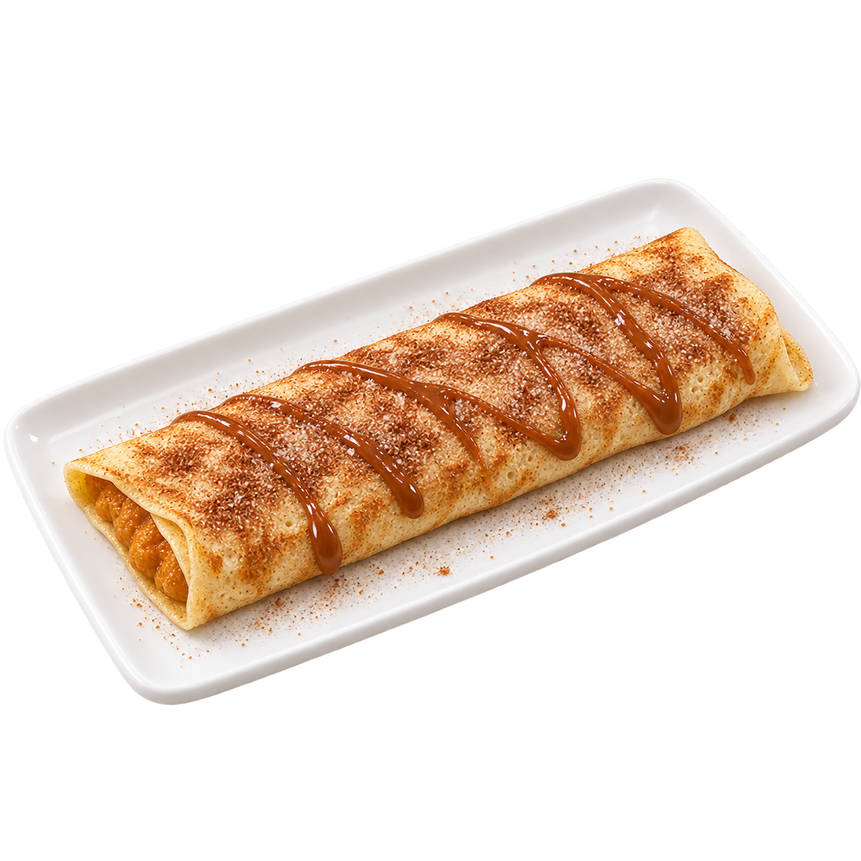 Pumpkin Crêpe drizzled with dulce de leche and a dusting of cinnamon sugar